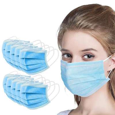 Face mask non-woven fabric safety blue earloop pleated 3 ply disposable mask FDA CE